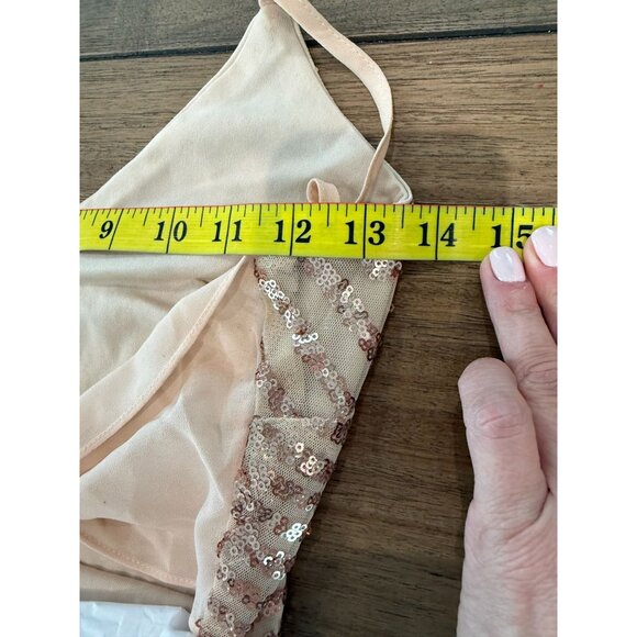 Make Your Entrance Rose Gold Sequin Tie-Back Mini Dress, size small - Picture 10 of 11